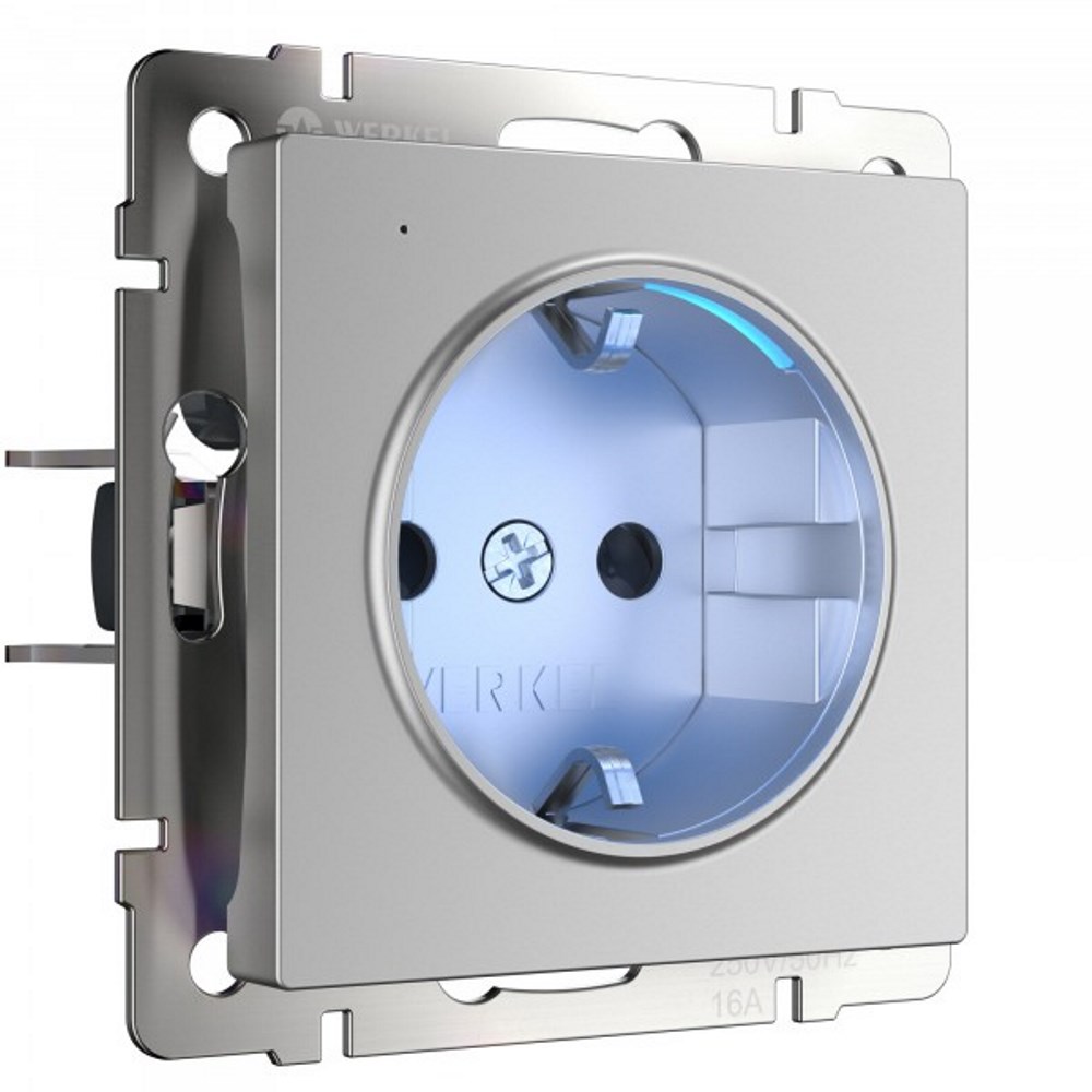 Розетка встраиваемая Werkel с подсветкой, заземлением Серебряный W1171406