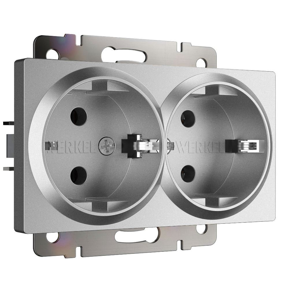 Розетка встраиваемая двойная Werkel с заземлением Серебрянный матовый W1172065