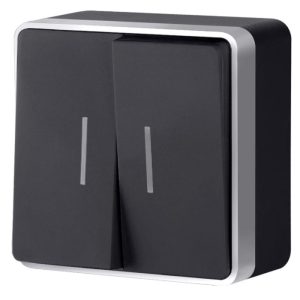 Выключатель двухклавишный накладной Werkel с подсветкой Черный с серебром W5020134