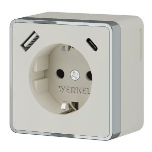 Розетка накладная Werkel Gallant с заземлением, шторками и USB тип A+C Слоновая кость W5071703
