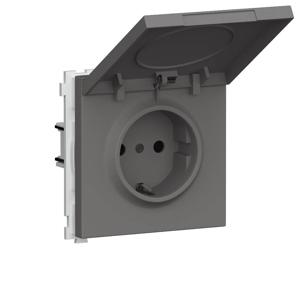Розетка встраиваемая Donel R98 Schuko с крышкой и заземлением на клеммах Шоколад матовый DA17700-DA52042
