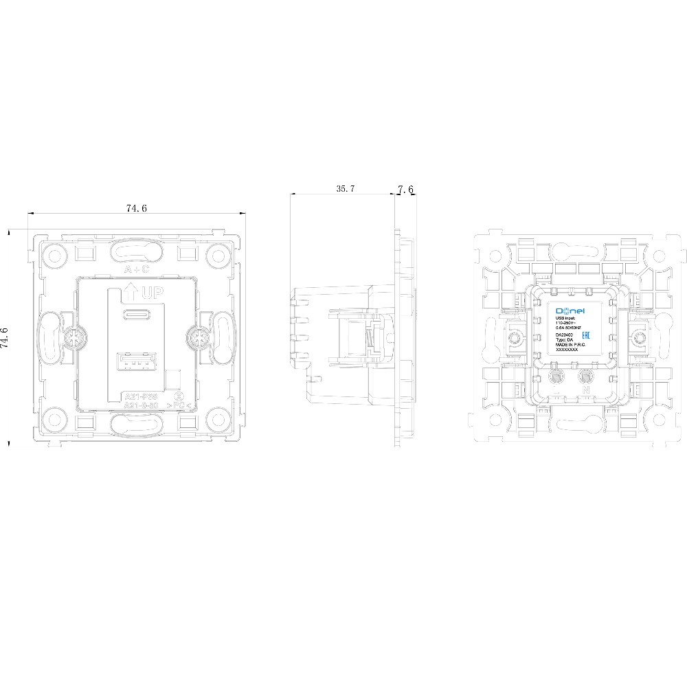 Розетка встраиваемая USB Donel R98 тип A+С быстрая зарядка Сталь матовая DA20400-DA27737 — изображение 5