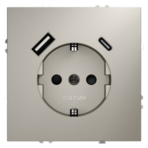 Розетка встраиваемая Voltum S70 с заземлением, шторками и USB A+C Кашемир VLS040503